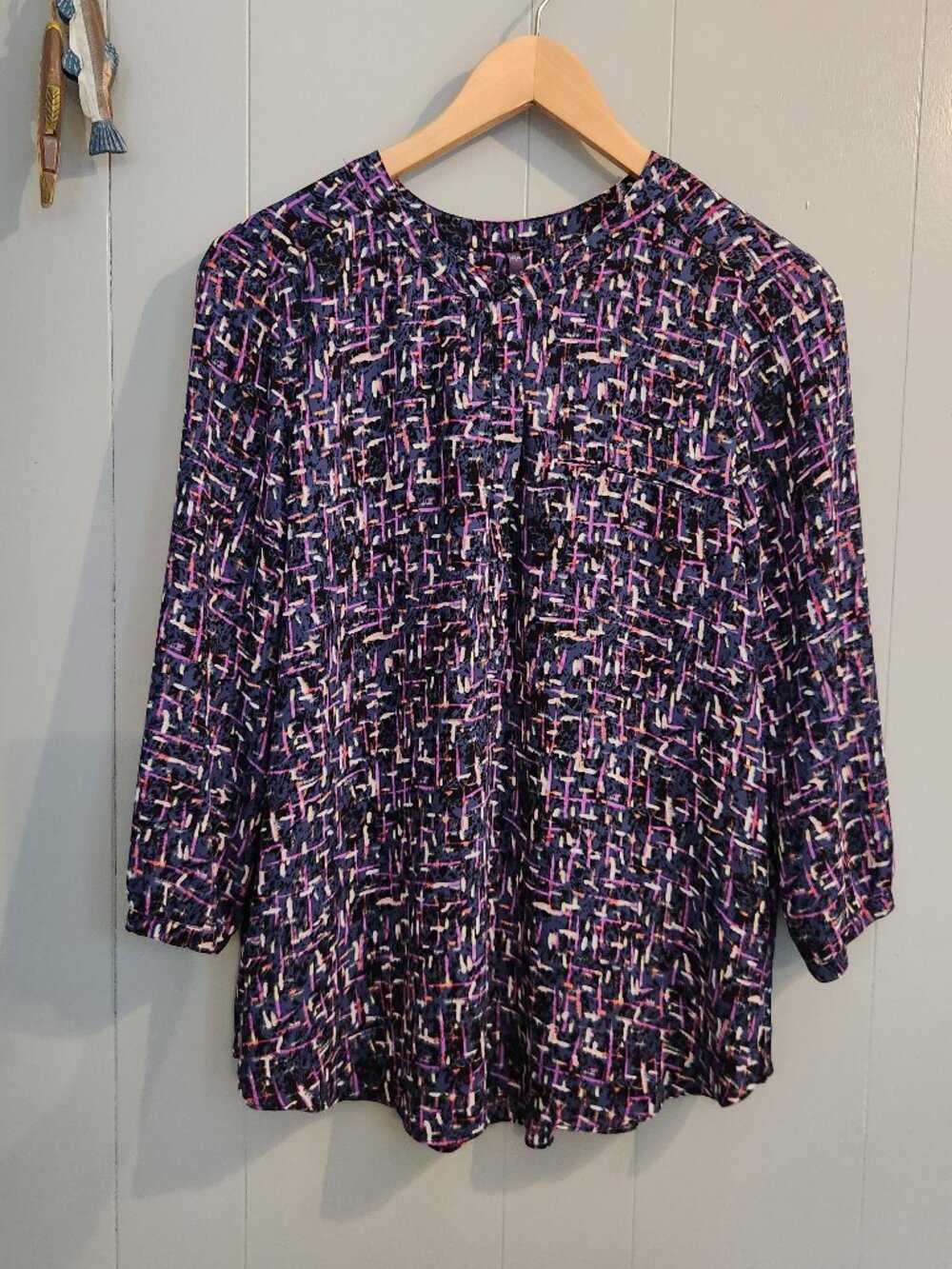 NYDJ pintuck long sleeve purple abstract print polka dot blouse top shirt